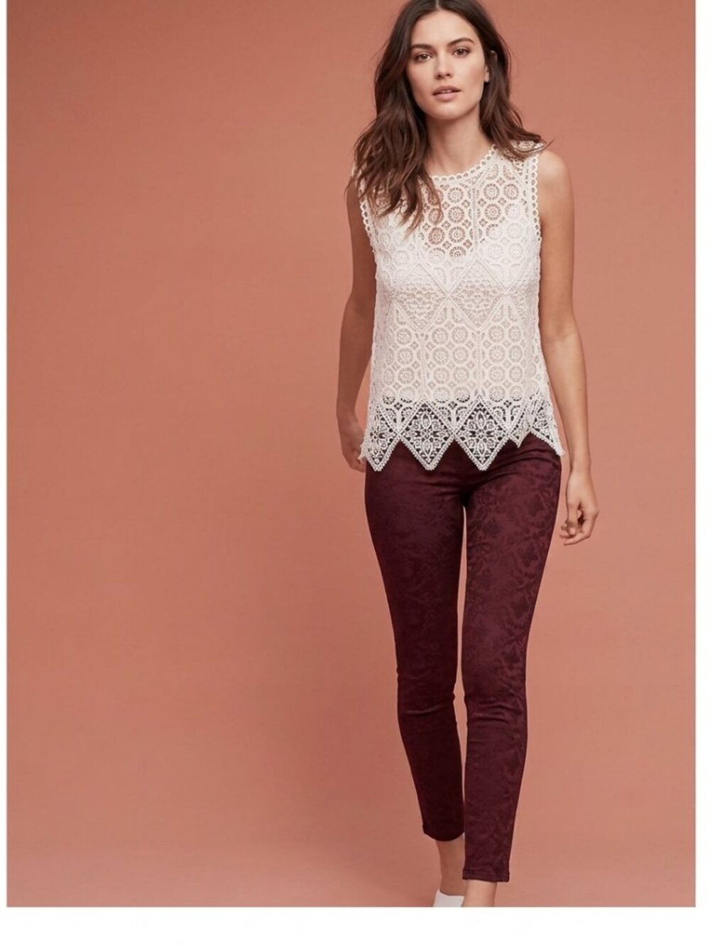 PILCRO Serif Legging Jeans Slim-Stretch Fit Jacquard Textured Burgundy 33 T
